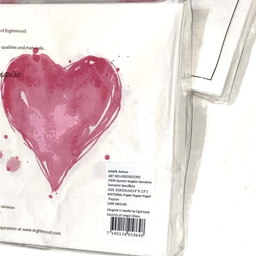 Eight Mood Sweden Water Color Heart Always Inspire 30ct 3ply Napkins - 4 Packs!! - Picture 2 of 2